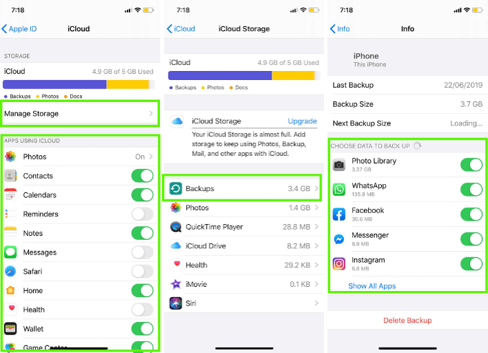 How to clear space on iCloud from an iOS device